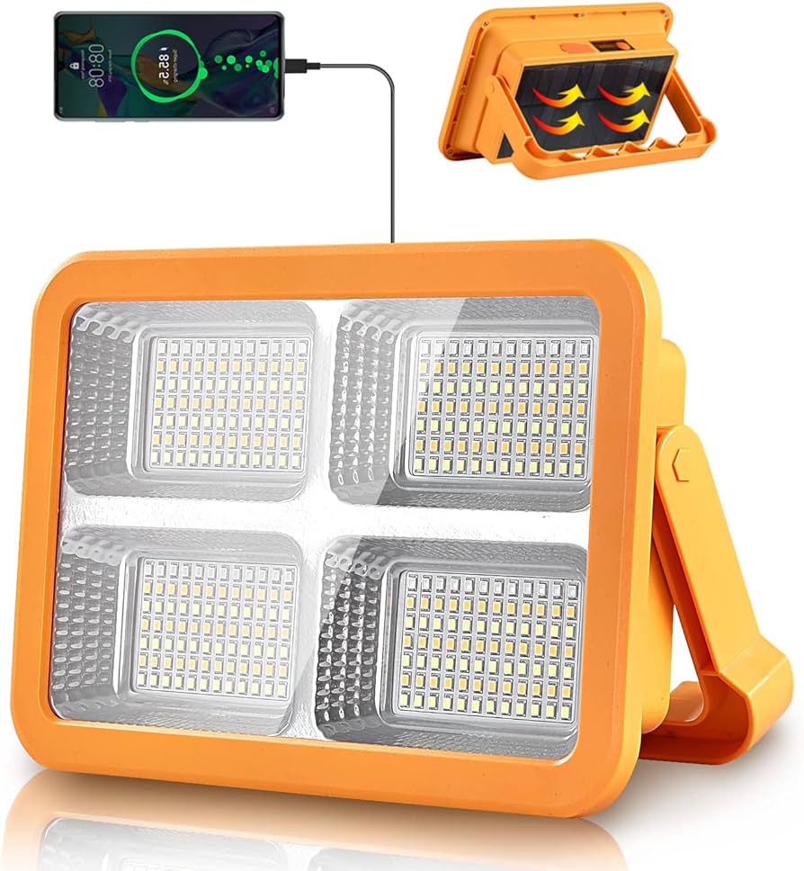 200Watt and 400 Watt and 600Watt Solar  LED Light with 15000 And 25000MAH Solar Power Bank , 4 Modes, Waterproof Portable Solar Power Outdoor Working Light
